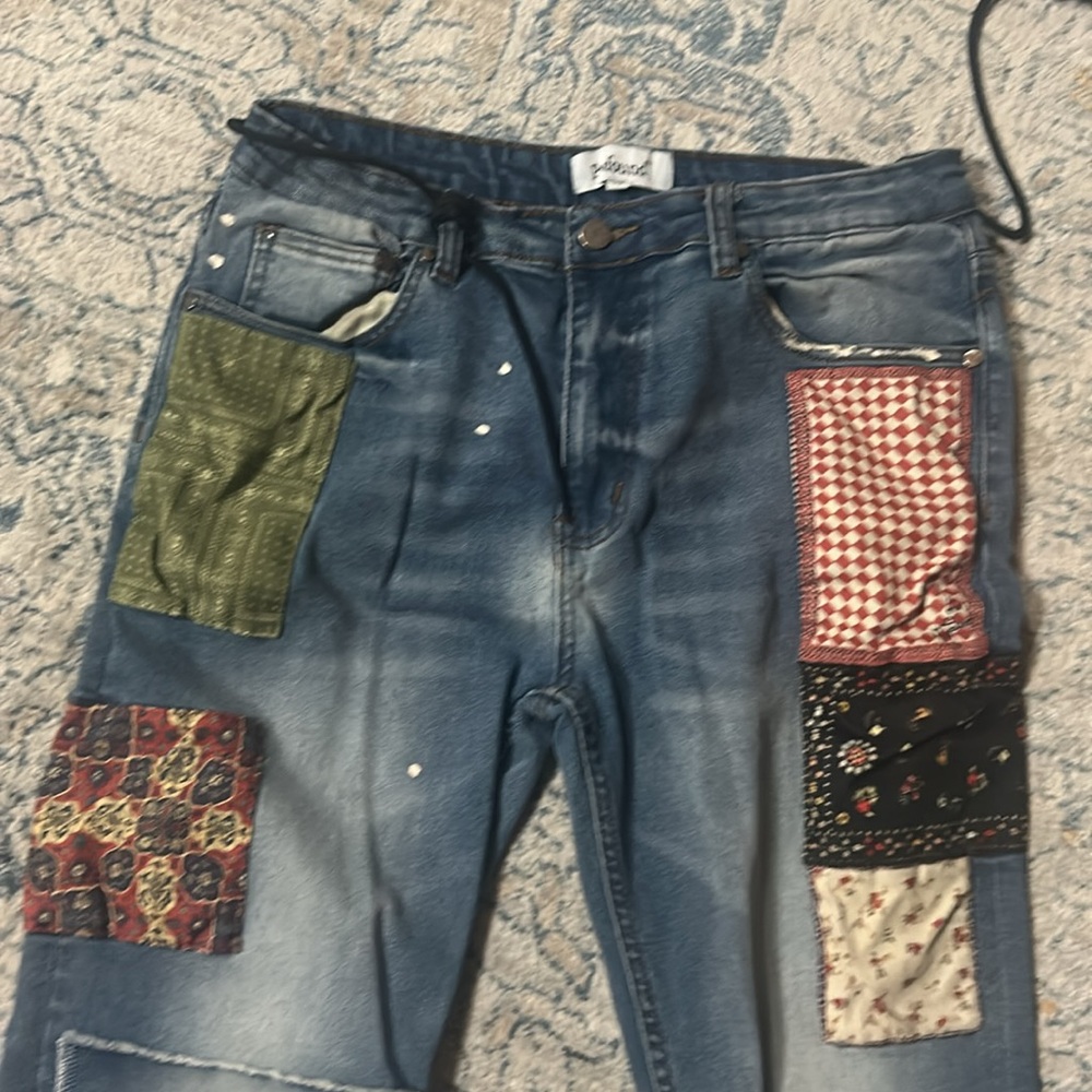 Profound Patchwork Distressed Straight Leg Medium… - image 3